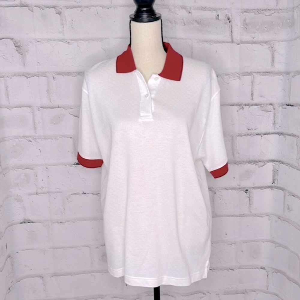EP Pro Golf Polo Top White Cotton Textured Short Sleeve Red Collar & Cuffs XL